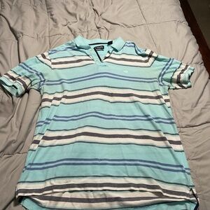 Chaps Blue and White Polo Shirt with Striped Pattern